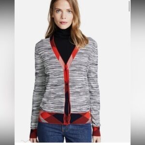 Tory Burch Arielle Plaid-trimmed
Cardigan In Tory Navy contrast trim sweater S